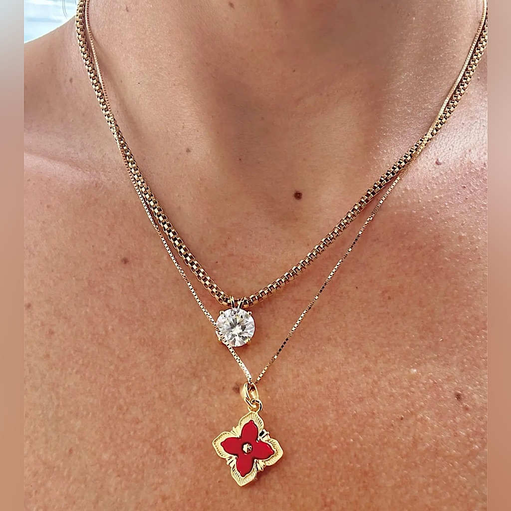18k Gold Plated Stainless Steel Rhombus Natural Shell Necklace Cubic Zircons 48$